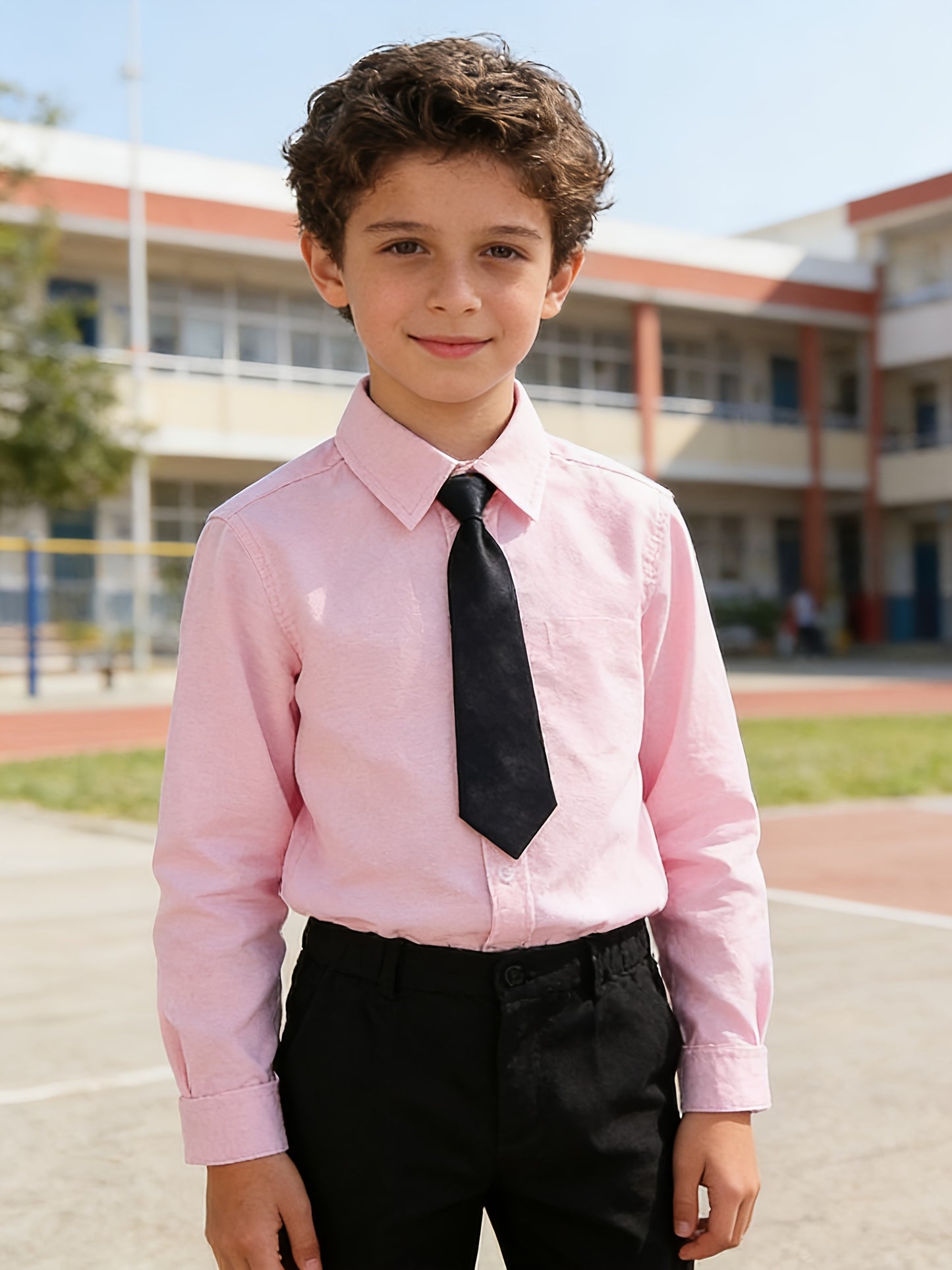 Boys' Long-Sleeve White Cotton Blend School Shirt - Preppy Style