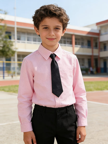 Boys' Long-Sleeve White Cotton Blend School Shirt - Preppy Style