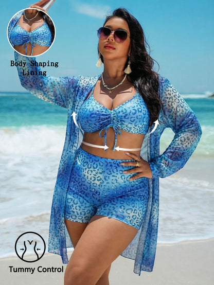 Plus Size Leopard Print Beachwear Set with Adjustable Straps
