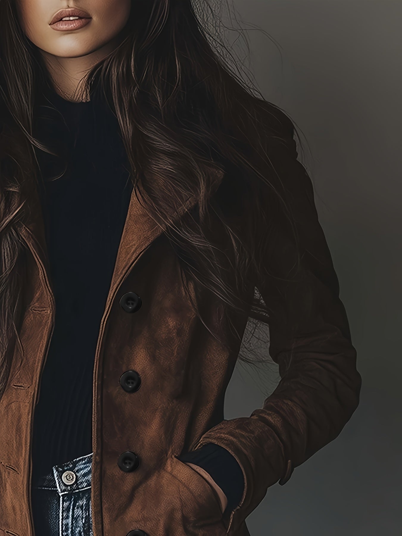 Women'S Vintage-Inspired Faux Fur Jacket - Long Sleeve, Button-Up, Brown, Casual Style for Fall & Winter, Casual Winter Wear | Vintage Jacket | Buttonup Jacket
