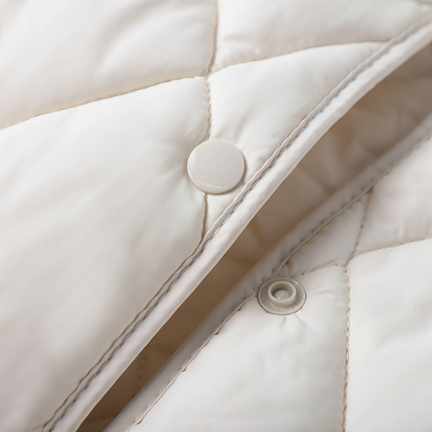 Women'S Elegant Beige Quilted Jacket - Long Sleeve, Button-Up, Stylish Autumn & Winter Coat, 100% Polyester Non-Stretch Fabric, Casual Style, Regular Fit, Autumn Winter Jacket|Quilted Jacket|Stylish Jacket