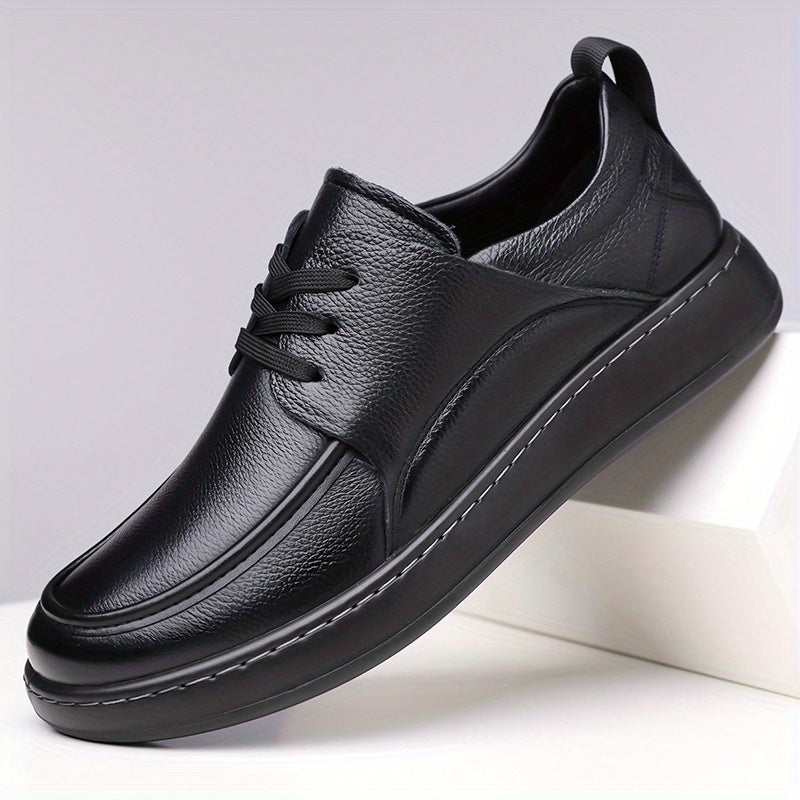 Men's Casual Lace-Up Leather Shoes with Non-Slip Rubber Sole