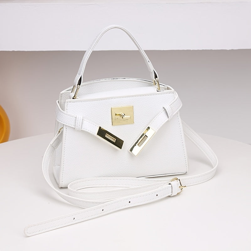 Women’s Solid Color PU Crossbody Bag with Adjustable Strap