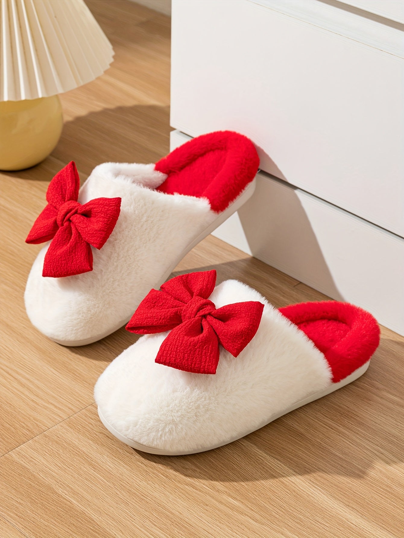 Women'S Cozy Winter Slip-On Slippers with Large Bow Detail - Soft Corduroy, Non-Slip TPR Sole, Warm Fabric Lining for Indoor Comfort, Cute Slippers