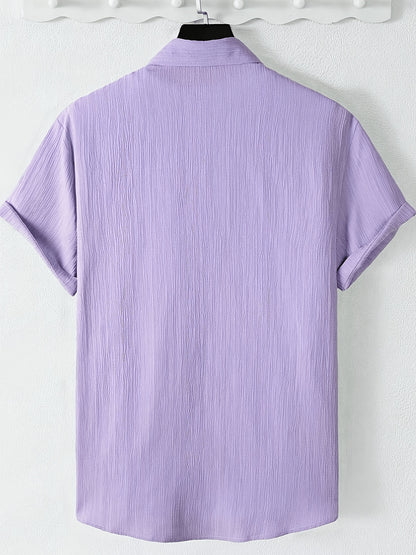 Men's Casual Button-Front Shirt with Lapel Collar, Lightweight Polyest