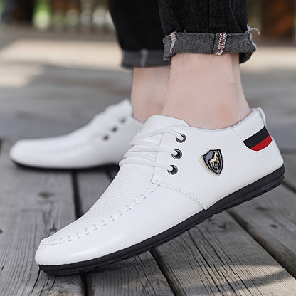 KOONEXY Men'S White Casual Sneakers with Black And Red Accents - Low-Top Lace-Up Design, Breathable Fabric Lining And Durable PVC Sole, Suitable for All Seasons for a Comfortable Experience - Versatile Street Style Shoes for - ayq