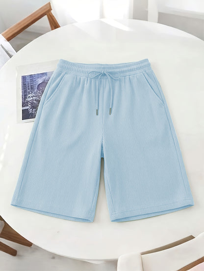 Women’s Casual Loose-Fit Corduroy 5-Point Pants with Elastic Waist