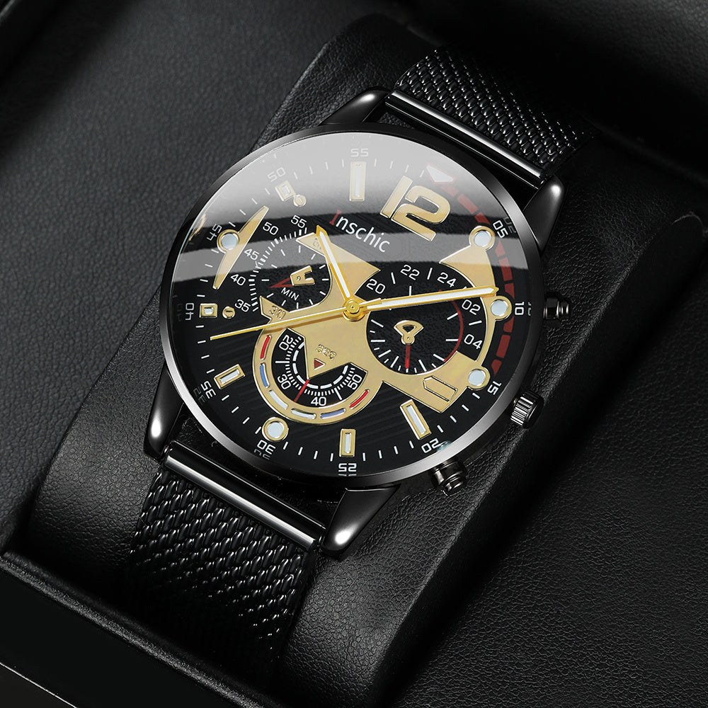 Business Casual Men's Quartz Watch and Bracelet Set - Minimalist Accessory, Perfect Gift for Him