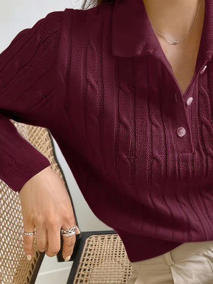 Elegant Long Sleeve Henley Pullover for Women - Fall/Winter Knit