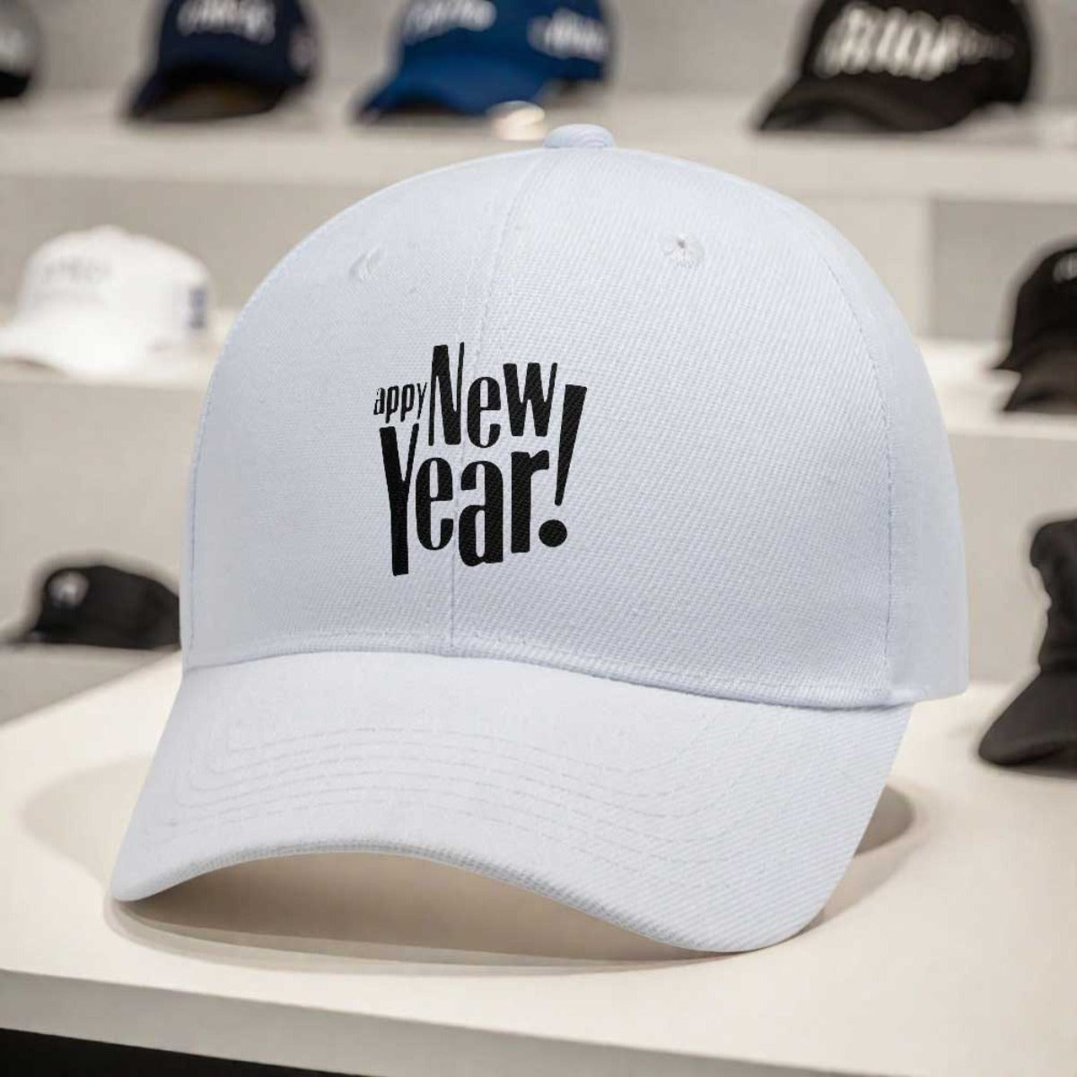 1pc New Year's Eve Party Hat - Adjustable Snapback Cap with Happy New Year Print, Lightweight Unisex Baseball Cap for Men & Women, Black with Bold White Lettering - Perfect for NYE Celebrations, Christmas, New Year's Day, Eve