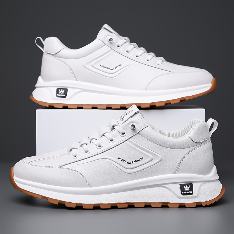 Men's All-Season Breathable White Sneakers - Casual  Sporty, Non-Slip Soft Rubber Sole, Low-Top Design with Pull Tab, Comfortable Microfiber Upper for Casual Attire