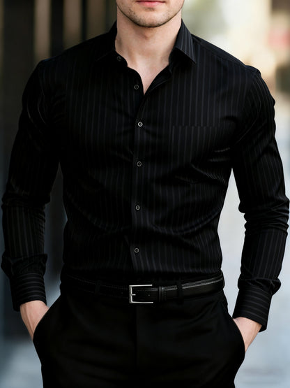 Men's Vintage Striped Long Sleeve Shirt Casual Fit Polyester