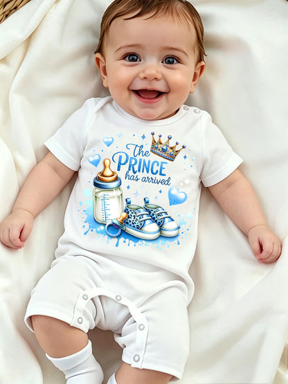 Infant Boys' Summer Romper Bodysuit with Letter Print, Soft Polyester