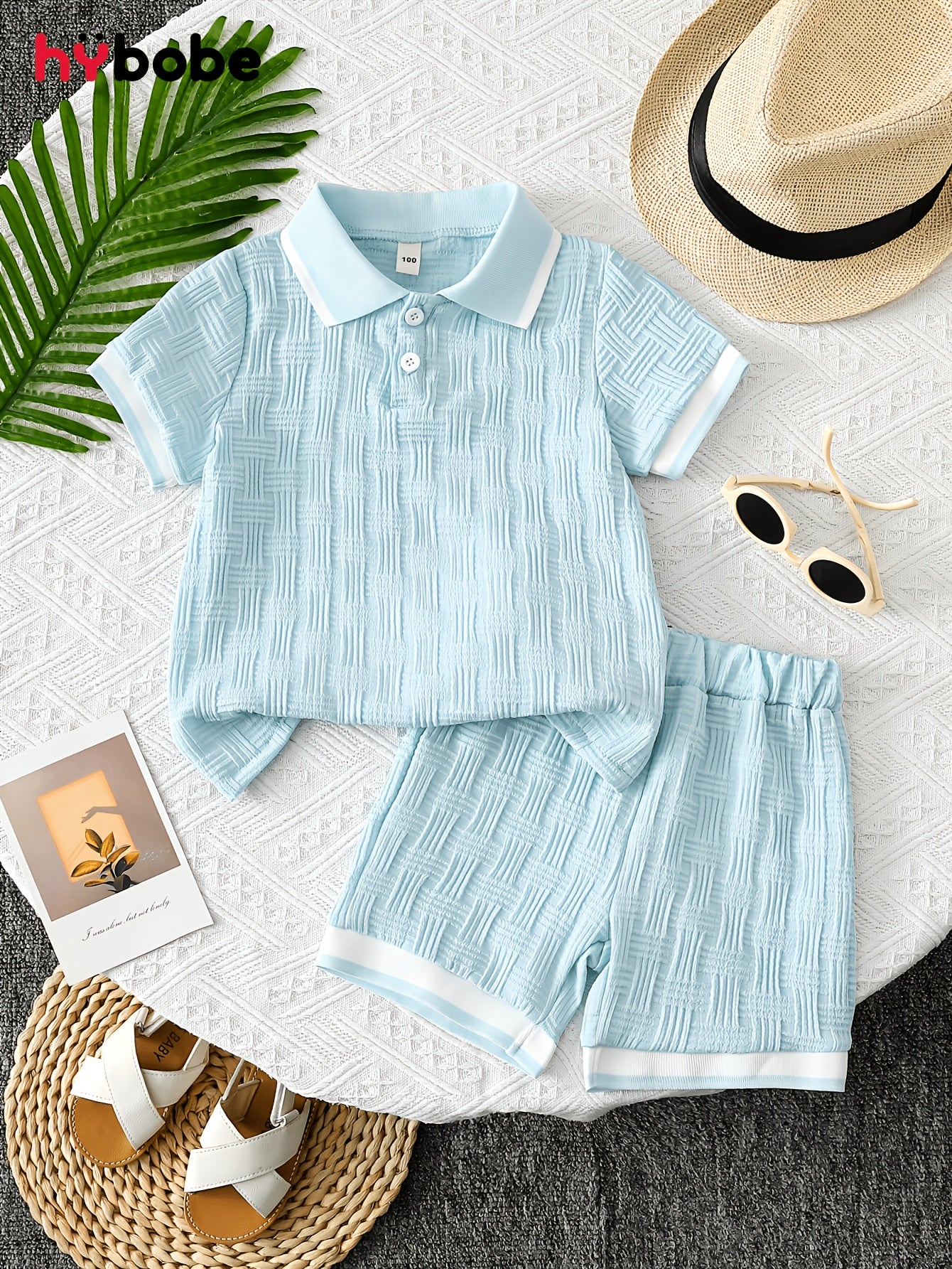 Boys' Summer Casual Half-Button T-Shirt and Shorts Set