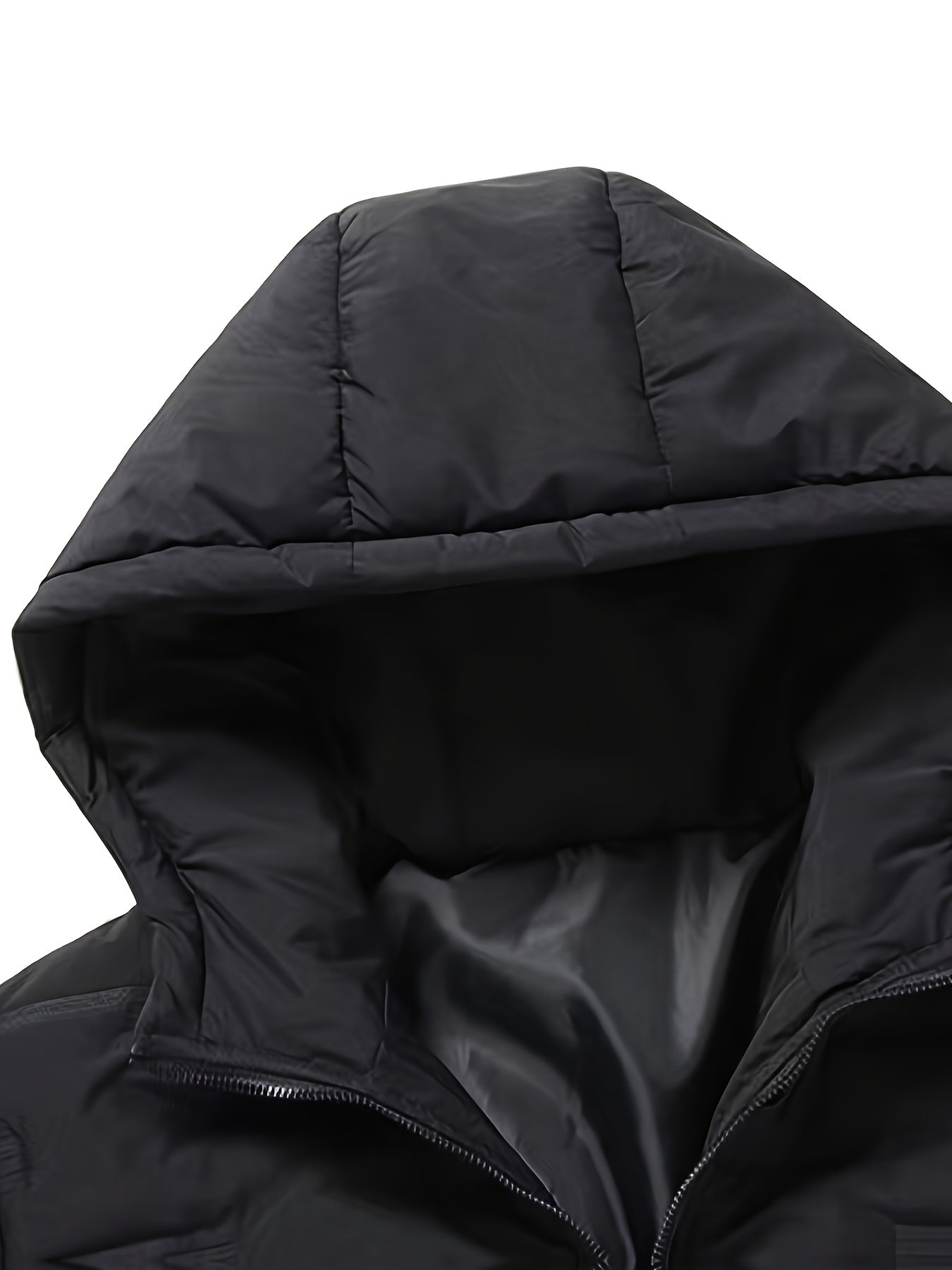 Men's Winter Windproof Thickened Warm College Style Zip-Up Hooded Jacket with Pockets, Casual and Sporty, Machine Washable - Solid Color Suitable for Hiking and Outdoor Activities