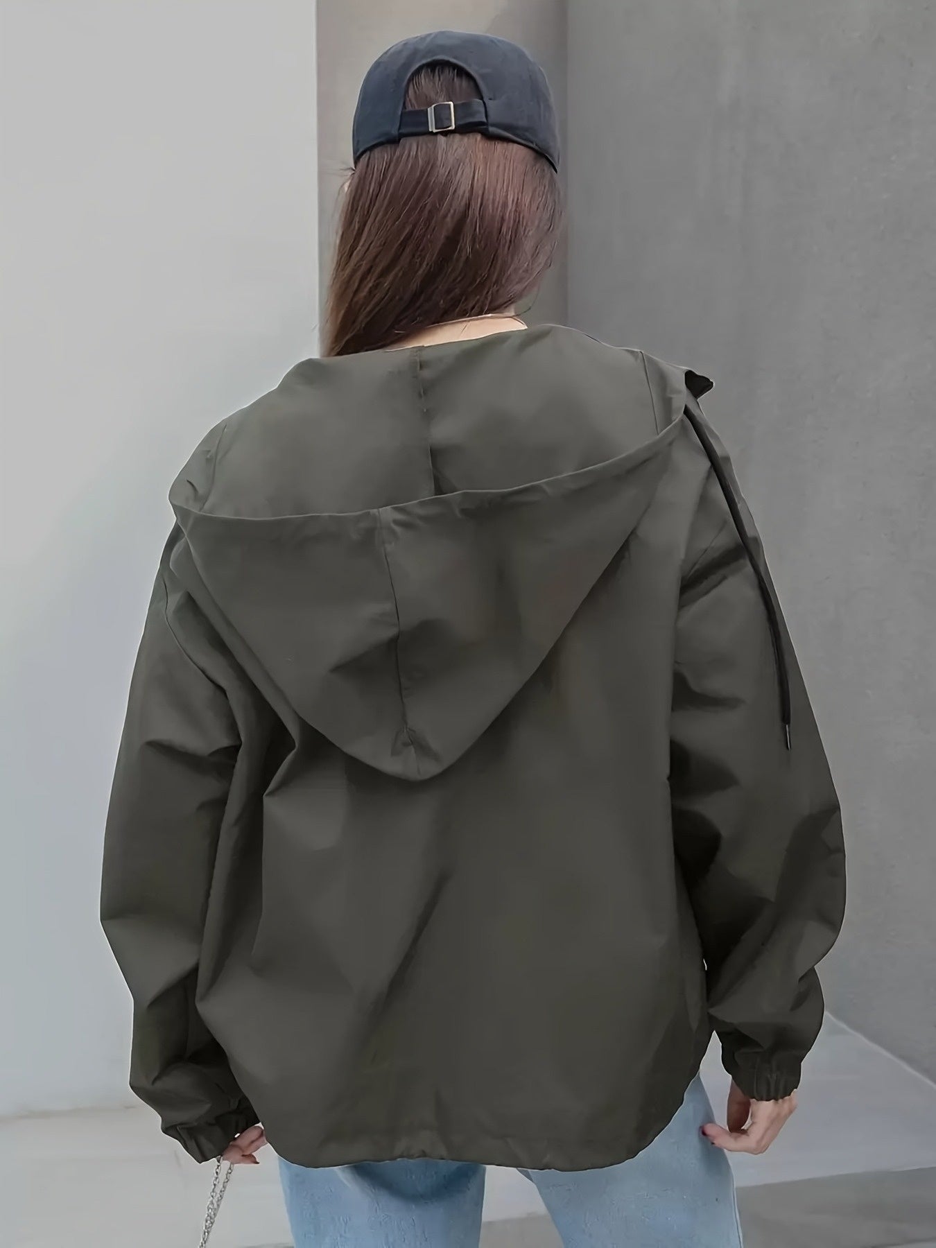 Women's Casual Hooded Jacket - Academic Style Double Pocket Zipper Front, Adjustable Drawstring Hood, Solid Color, Machine Washable Spring/Fall Outerwear for Everyday Comfort, Fall Clothing, Classic Design, Quality Stitching,