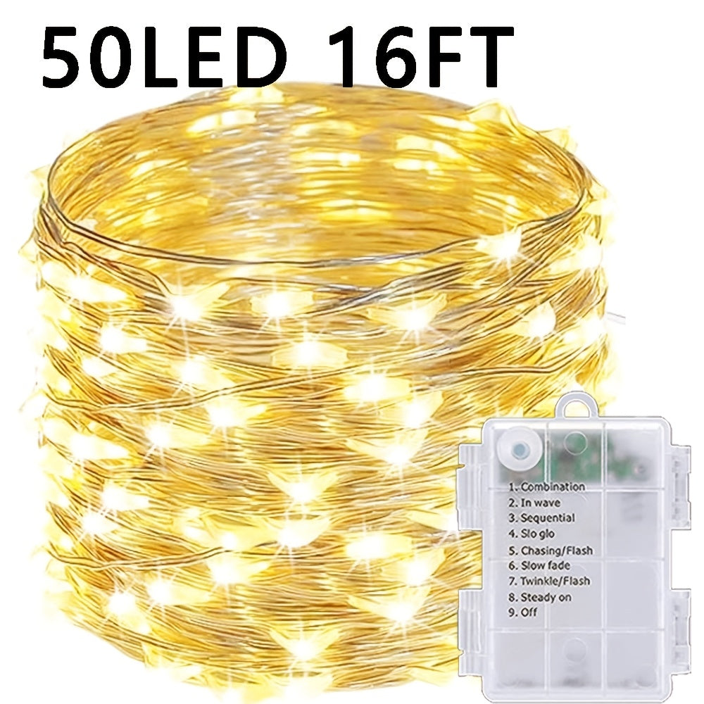50/100 LED Christmas Fairy Lights Battery Operated 8 Modes String Lights Outdoor IPX6 Waterproof 4.88meter/10.06meter Silvery Battery Copper Wire Lights Camping lights Outdoor for Garden Patio Fence Party Decorations, Warm Wh