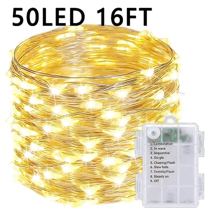 50/100 LED Christmas Fairy Lights Battery Operated 8 Modes String Lights Outdoor IPX6 Waterproof 4.88meter/10.06meter Silvery Battery Copper Wire Lights Camping lights Outdoor for Garden Patio Fence Party Decorations, Warm Wh