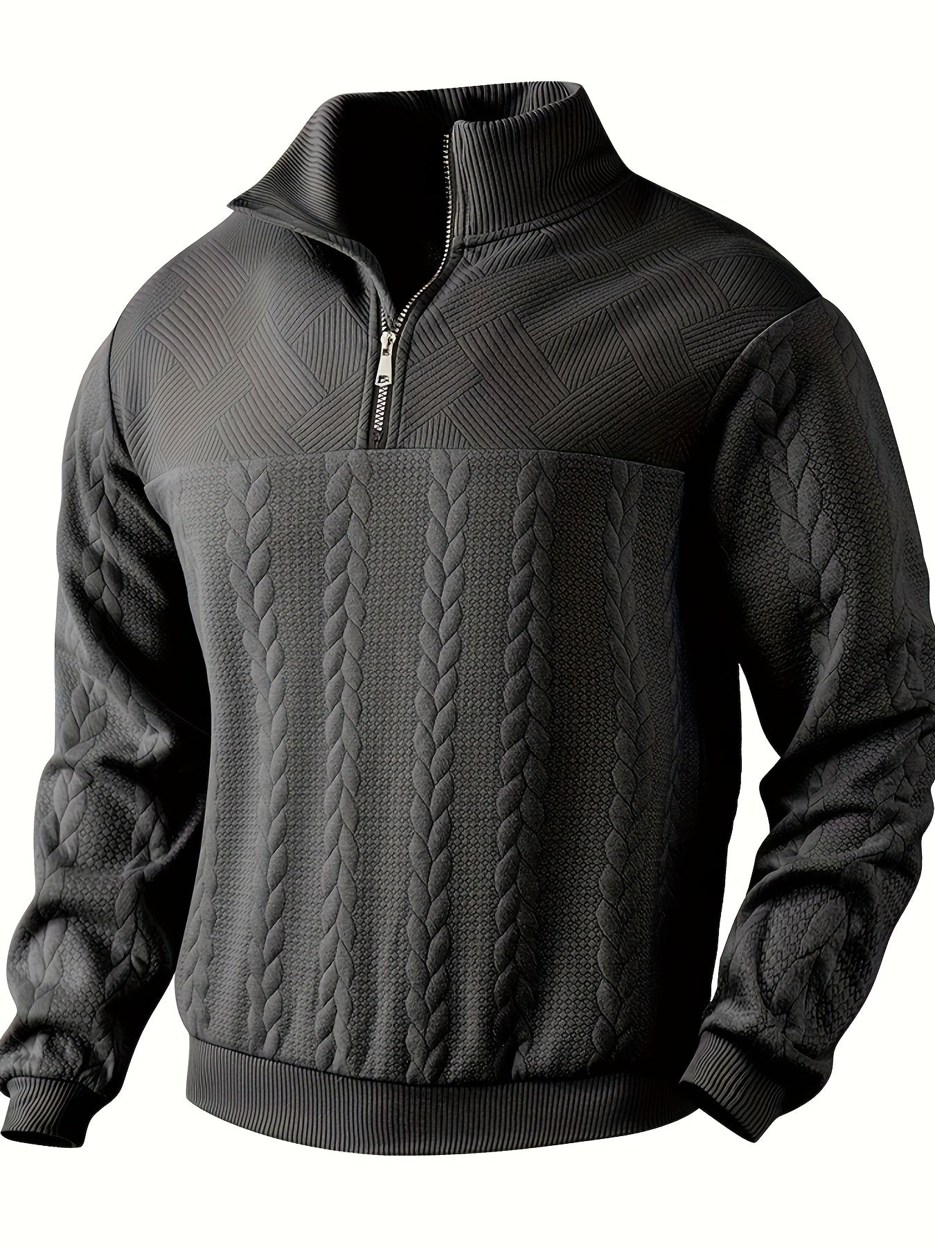 Cross-Border American Retro Casual Stand-Up Collar Zip-Up Loose Knitted Heavyweight Patchwork Jacquard Long-Sleeve Sweatshirt for Autumn And