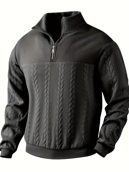 Cross-Border American Retro Casual Stand-Up Collar Zip-Up Loose Knitted Heavyweight Patchwork Jacquard Long-Sleeve Sweatshirt for Autumn And