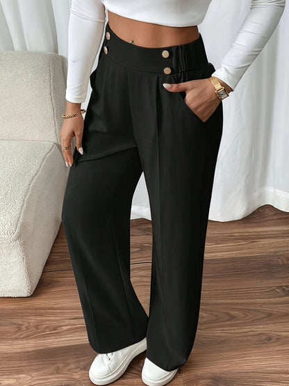 Elegant Women's Straight-Leg Office Pants in Solid Polyester
