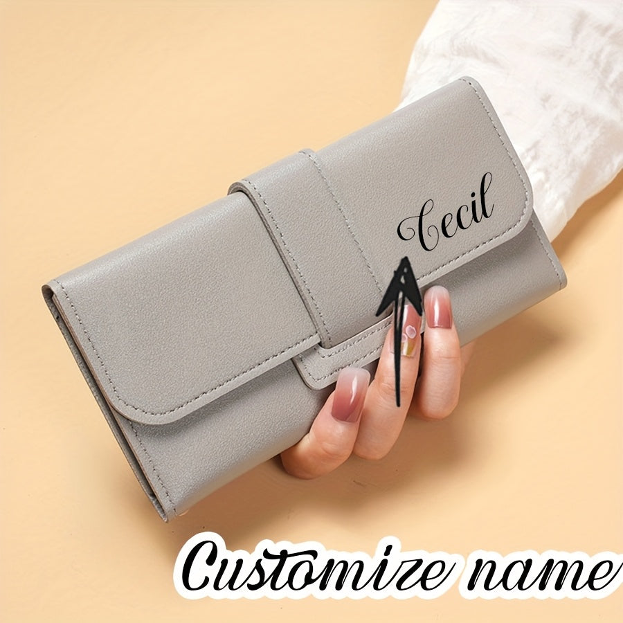 Customized Women's wallet, Women's long style, three fold flip cover, Korean version, small fresh student change pocket, multifunctional buckle wallet. Sending birthday gifts, souvenirs to girlfriends, friends