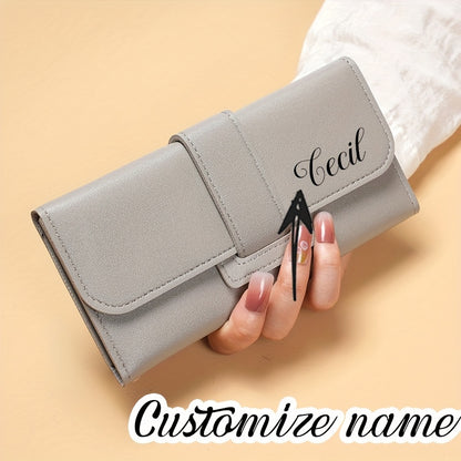 Customized Women's wallet, Women's long style, three fold flip cover, Korean version, small fresh student change pocket, multifunctional buckle wallet. Sending birthday gifts, souvenirs to girlfriends, friends