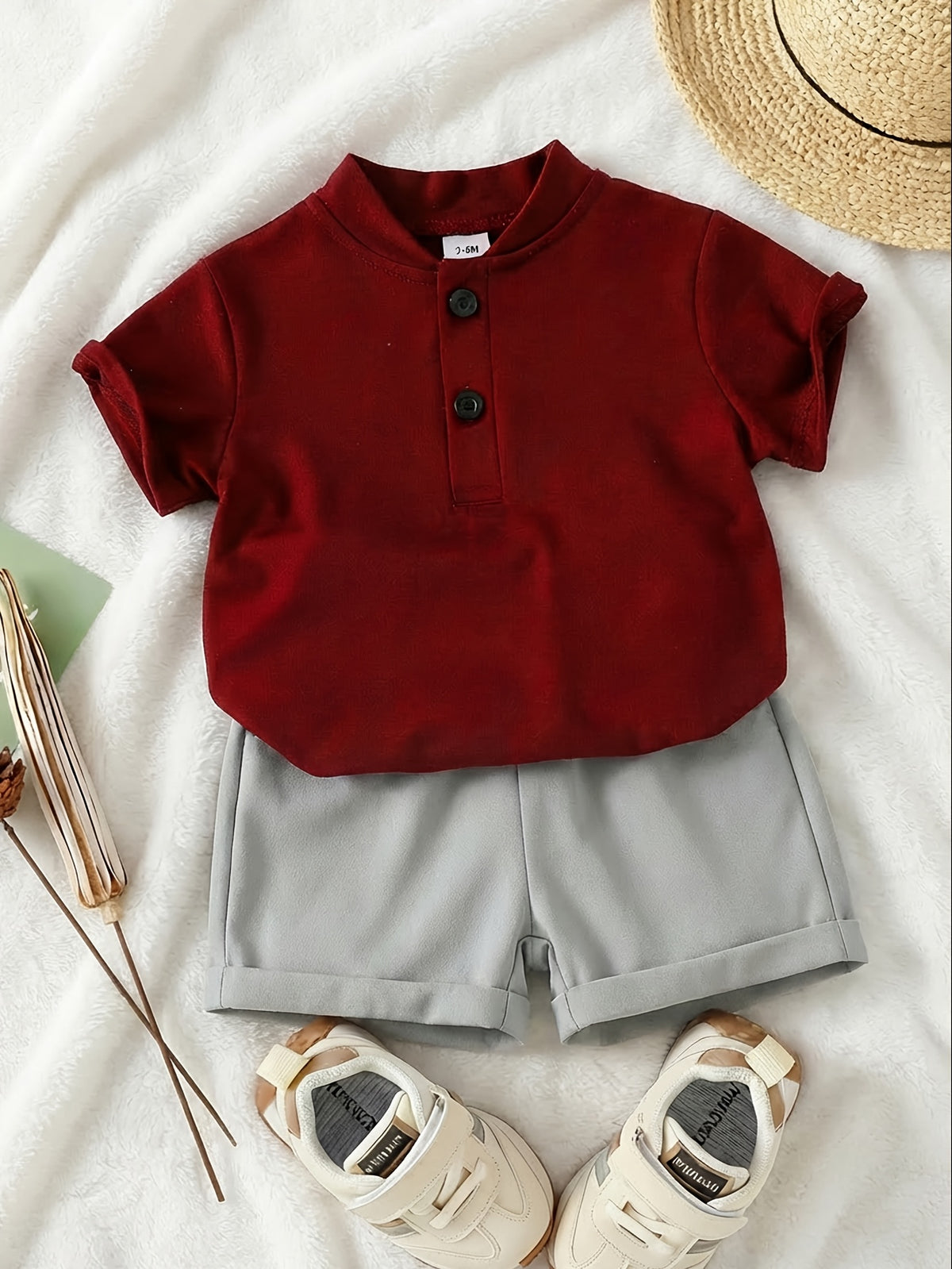 Boys' Summer Stand Collar T-Shirt & Contrast Shorts Set - ayq