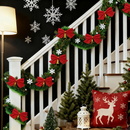 314.96-inch 40pcs Set with Red Bows - Premium Winter Dark Green Christmas Vine Spring Decoration | No Lights - Artificial Plastic Material Metallic Foil Faux Garland Plant | Suitable for Christmas, New Year, Thanksgiving Part