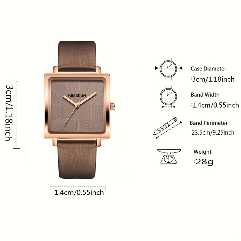 Women's Quartz Watch with Calfskin Strap and Minimalist Square Case