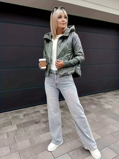 Women'S Lightweight Hooded Zip-Up Jacket - Casual Long Sleeve, Solid Color, Warm & Stylish for Fall/Winter, Perfect for Casual Attire, Casual Winter Wear | Hooded Zipper Jacket | Zippered Jacket