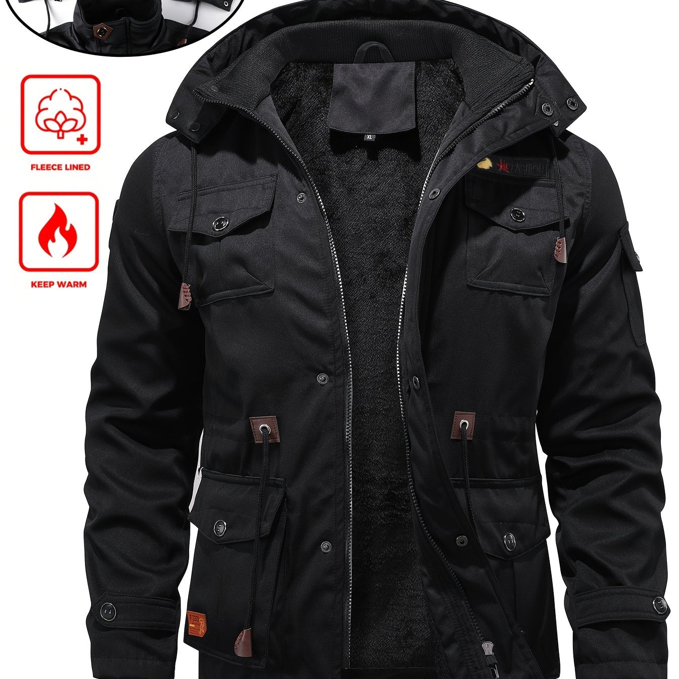 Men'S Heavyweight Winter Jacket - Thermal Insulated Cold Weather Coat with Full-Zip Closure, Hooded Windproof Outerwear, Multiple Utility Pockets - Olive Green Tactical-like design for Outdoor, Commute, Everyday - Non-Stretch