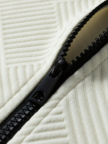 Men's Spring & Fall Jacquard Embroidered Striped Tracksuit Set - 2pcs Zip-Up Hoodie & Pants for Daily Wear, Sports & Outdoor Trips