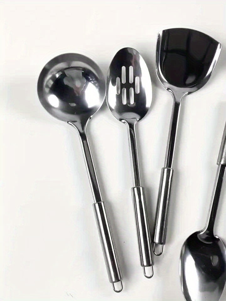 Stainless Steel Cookware Set - Kitchen Utensil Set, Durable Cooking Tools and Gadgets Set, with Spatula, Soup Ladle, Strainer Spoon, Turner, Rice Spoon, for Food Contact, No Electricity Required