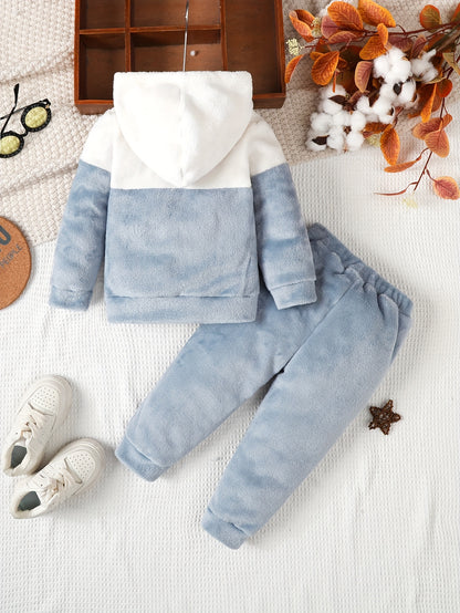 Boys' Cozy Fleece Hoodie & Pants Set - Gray & White Geometric Pattern, Long Sleeve Pullover with Hood, Soft Knit Fabric, Perfect for Fall & Winter, Casual Style, Everyday Comfort, Everyday Comfort Wear | Geometric Pattern Hoo