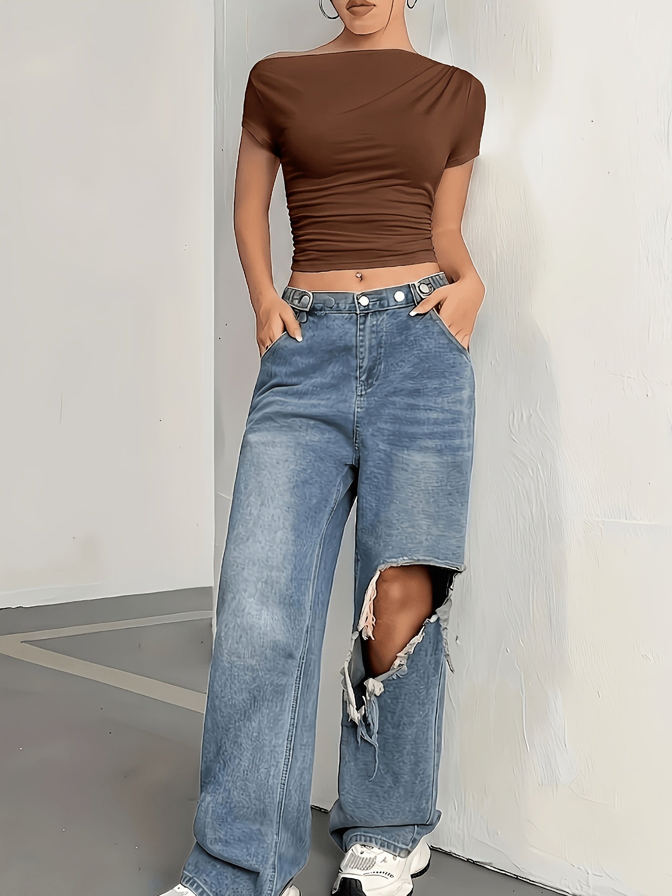 Elegant Off-Shoulder Asymmetrical Knit T-Shirt for Women