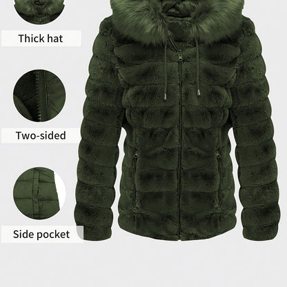 Women'S Heavyweight Winter Coat - Dual-Sided Reversible Jacket with Full-Zip Front, Hooded Collar, Two-Way Zipper Closure - Warm Outerwear for Cold Weather, Office, Travel - Elegant Brown Coat (Size & Wash Label in Pocket), L