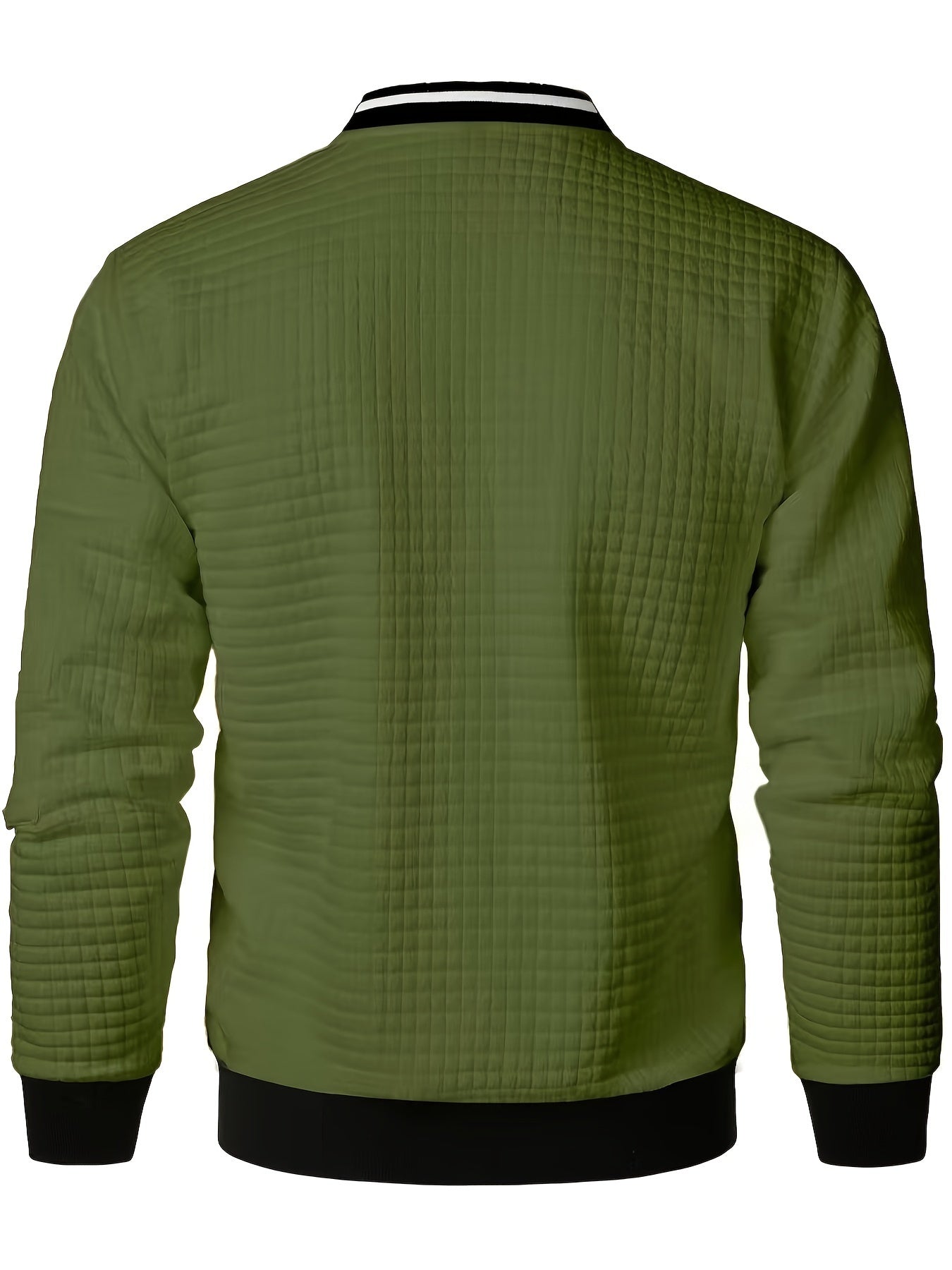 Men's Casual Bomber Jacket with Stand Collar - Polyester and Elastane Blend, Knit Fabric with Slight Stretch, Solid Color, Zipper Detail, Long Sleeve, Regular Fit