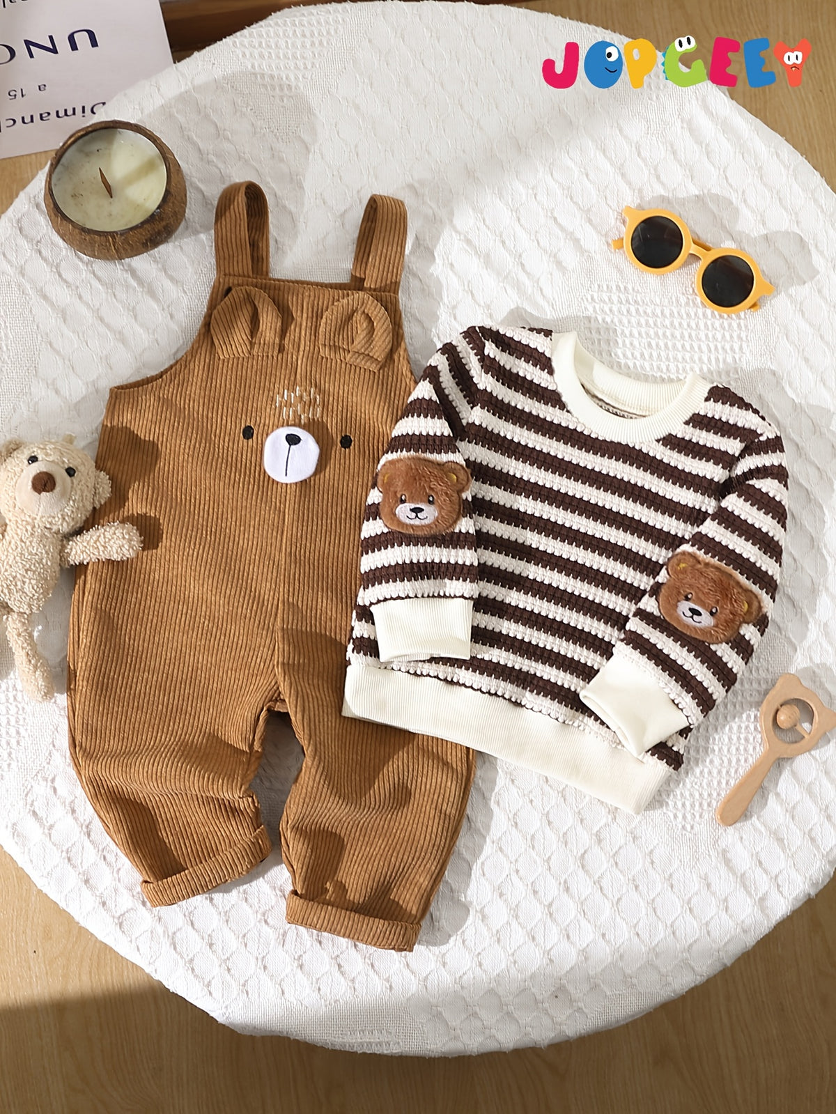 Boys 2-Piece Embroidered Long Sleeve Top & Corduroy Overalls - ayq