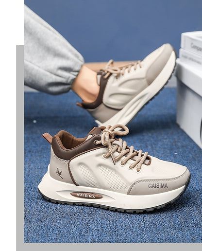 Men's Breathable Casual Sneakers - Trendy Dad Shoes with Thick Sole, Lace-Up, Mid-Top Design for Running  Fashion