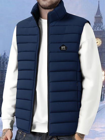 Men's Lightweight Sleeveless Vest with Stand Collar for Fall/Winter