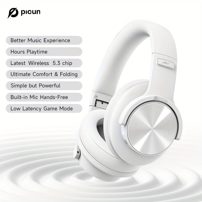Picun Wireless Headphones, 120 Hours Headphones Wireless, Hands-Free Calls, 3EQ &Game Mode, Foldable Headphones Over Ear for Travel Home Office Cellphone PC