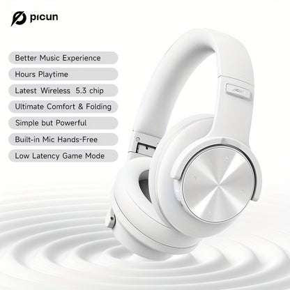 Picun Wireless Headphones, 120 Hours Headphones Wireless, Hands-Free Calls, 3EQ &Game Mode, Foldable Headphones Over Ear for Travel Home Office Cellphone PC