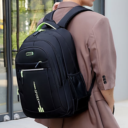 Unisex Large Capacity Travel Backpack - Durable Nylon Laptop Bag with Multiple Compartments, Business  Casual Style, Black with Green Accents, 60.96cm x 40.64cm x 8, Backpack for Travel