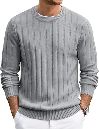 Men's Ribbed Crewneck Pullover Sweater Soft Warm Knit