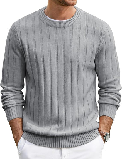 Men's Ribbed Crewneck Pullover Sweater Soft Warm Knit