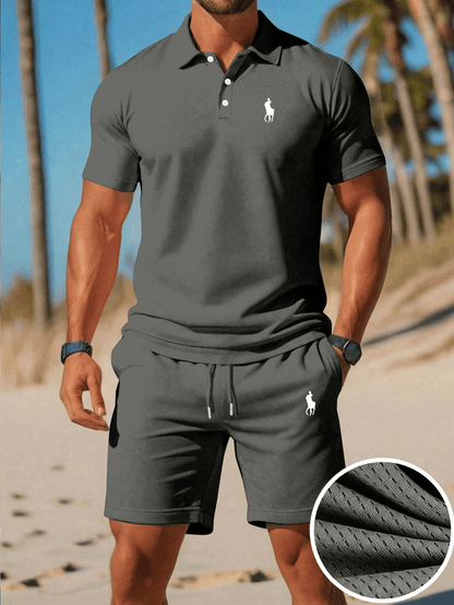 Men's Summer Polo Shirt & Shorts Set Lightweight Quick-Dry