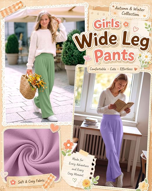 Girls' Wide Leg Pants 5-Pack Stretchy & Comfortable