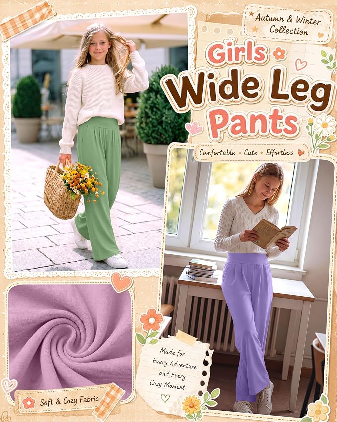 Girls' Wide Leg Pants 5-Pack Stretchy & Comfortable