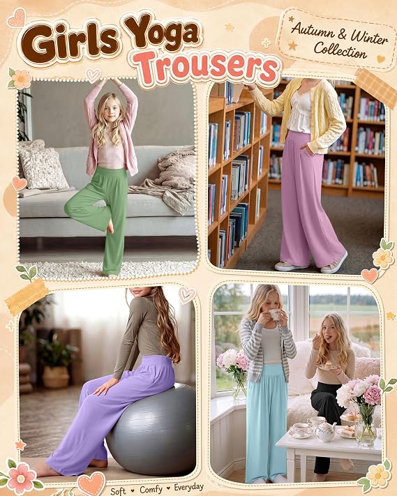 Girls' Wide Leg Pants 5-Pack Stretchy & Comfortable